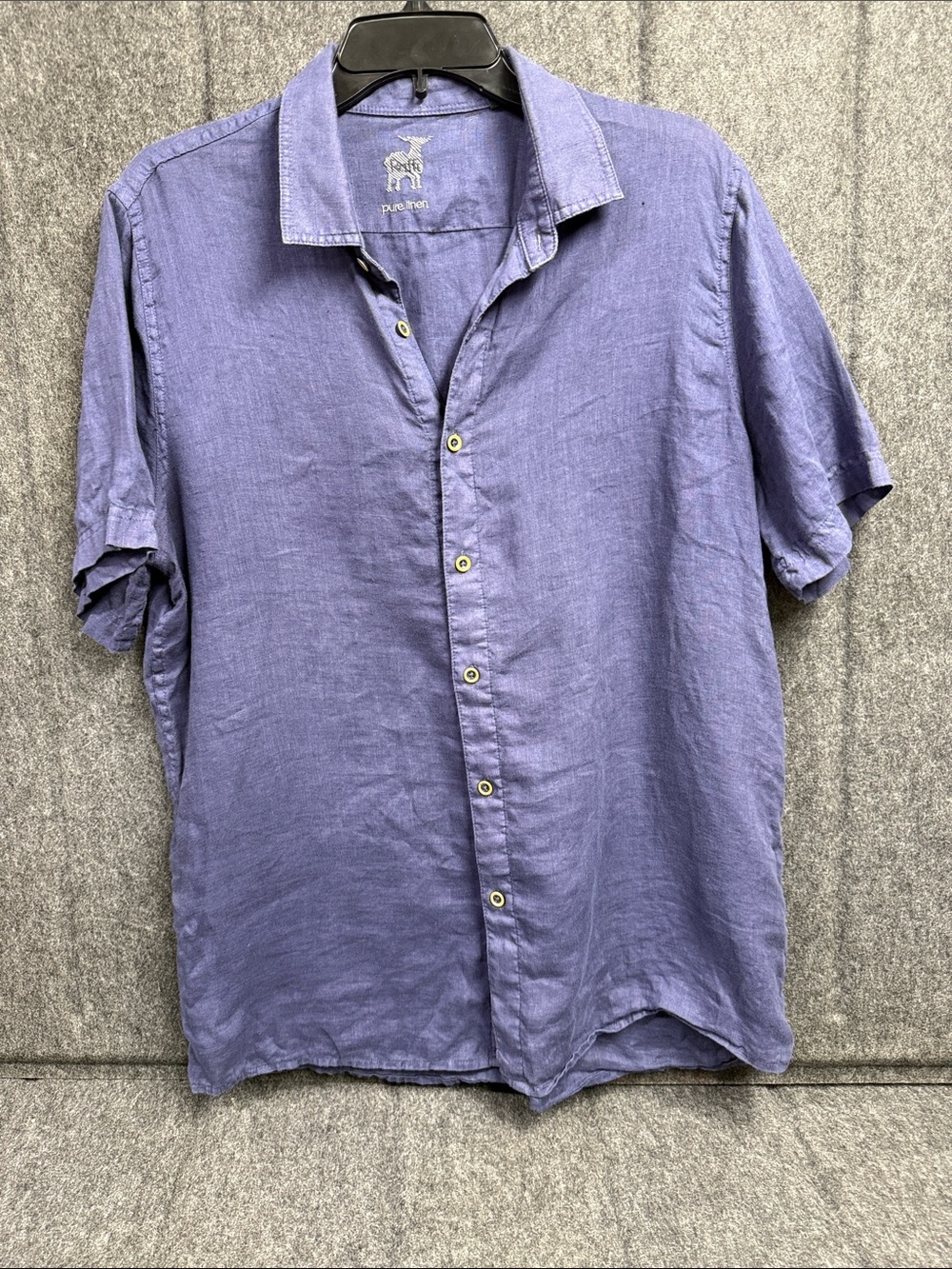 Raffi Blue Short-Sleeve Linen Button-Down Shirt
